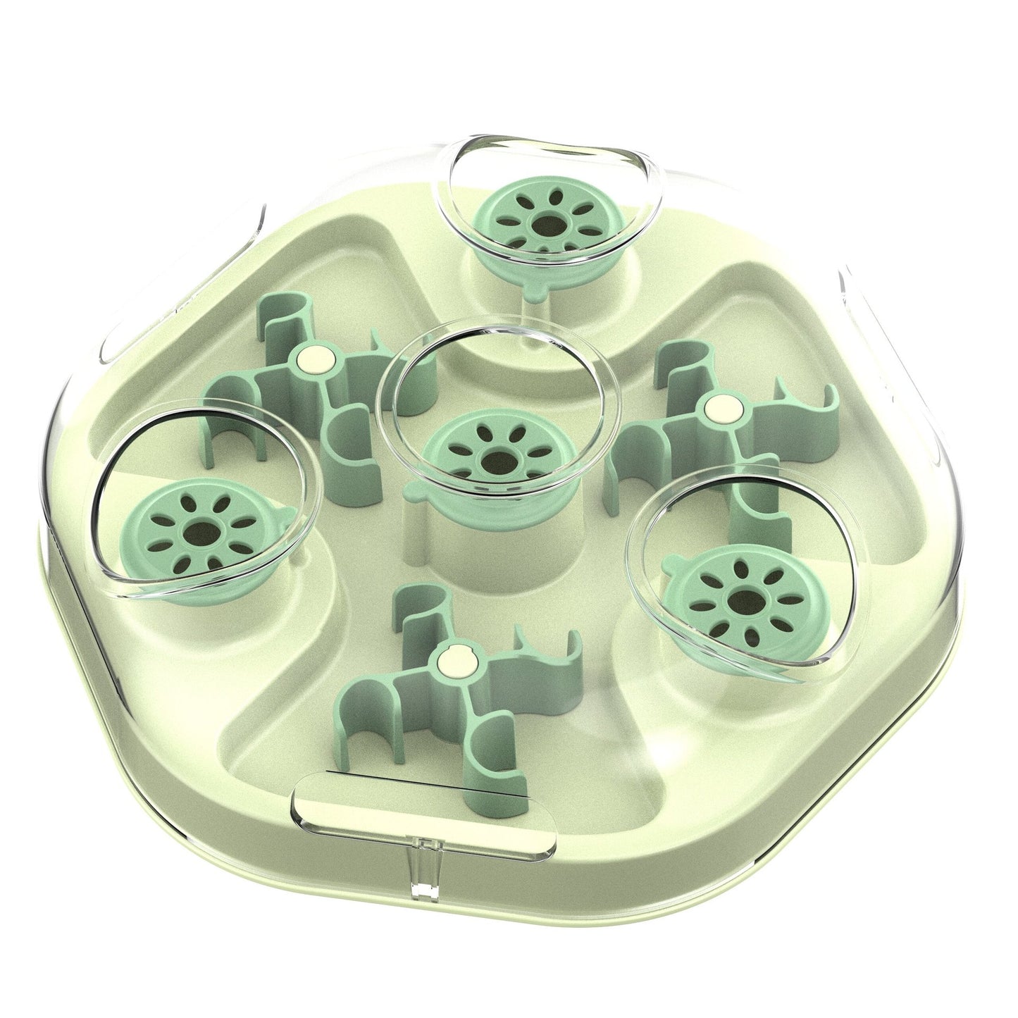Pet feeder, educational food dispenser.